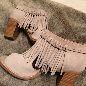 Suede open toed boots. Worn once. Super cute.